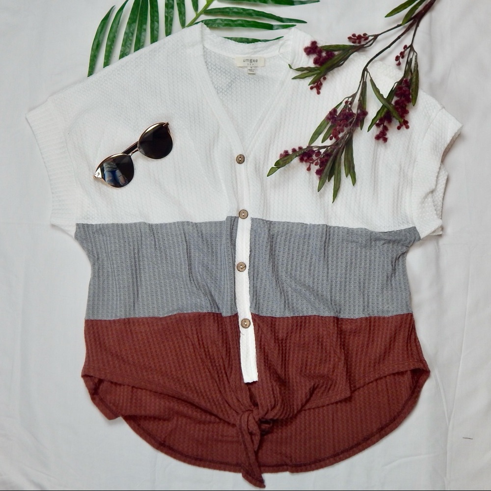 Behind the Line Waffle Knit Short Sleeve V-Neck